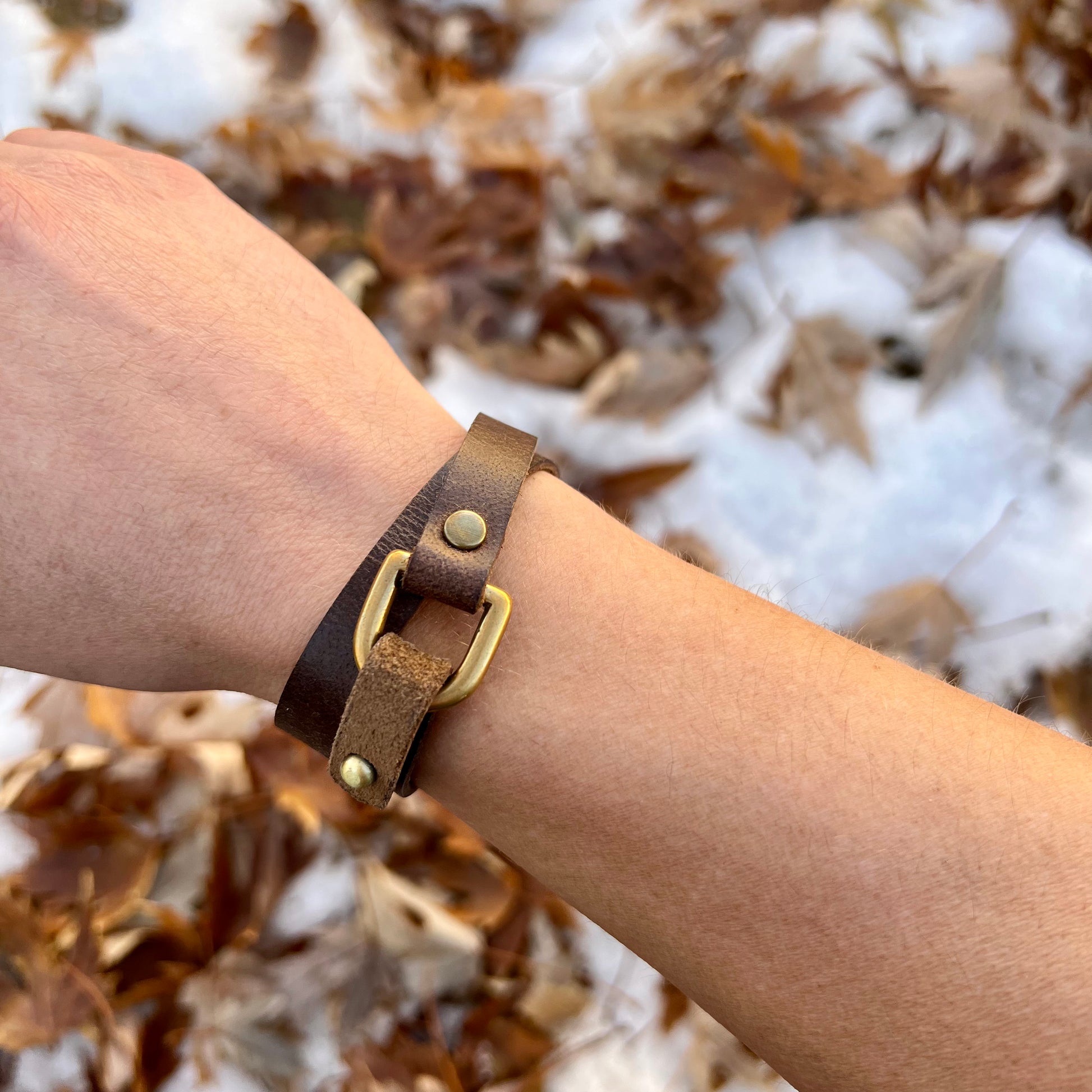 Double Wrap Mountain Cuff, Thick Leather Bracelet Dark Brown